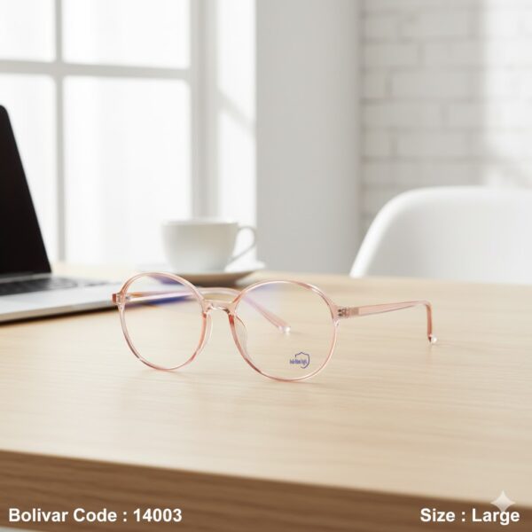 14003-1 Bolivar 14003 – Lightweight Transparent Pink Round Prescription Eyeglasses