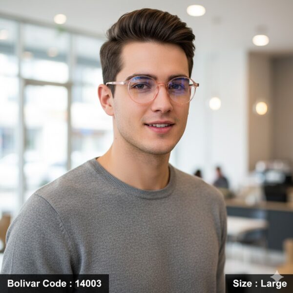 14003-3 Bolivar 14003 – Lightweight Transparent Pink Round Prescription Eyeglasses