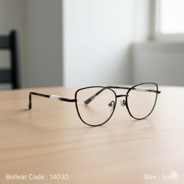 Bolivar 14030 – Elegant Glossy Black Cat Eye with Sparkling White Stones