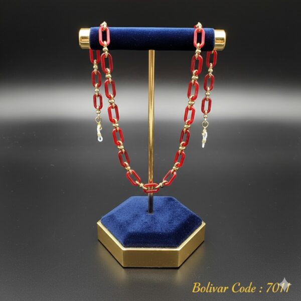 سلسلة نظارات بلاستيك أحمر مع فواصل ذهبية – أناقة تلفت الأنظار