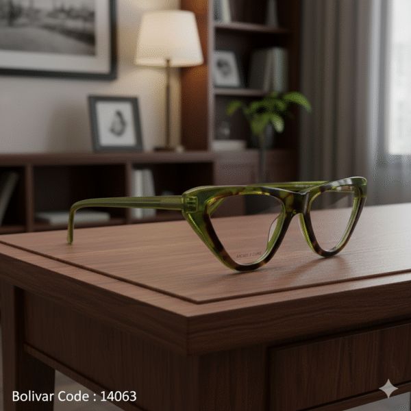 14063-2 نظارة طبية بوليفار رافال كود 14063 | إطار عين القطة عصري باللون الأخضر والبني