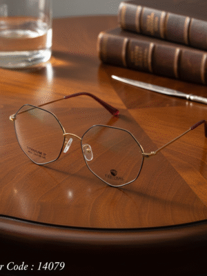 14079-1 نظارة بوليفار طبية تيتانيوم بتصميم هندسي - ذهبي في أسود (كود: 14079)