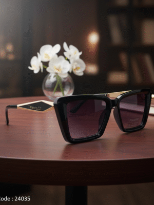 24035-96 نظارة شمسية نسائية فخمة بوليفار × تيفاني | UV400 مستقطبة – أسود × ذهبي