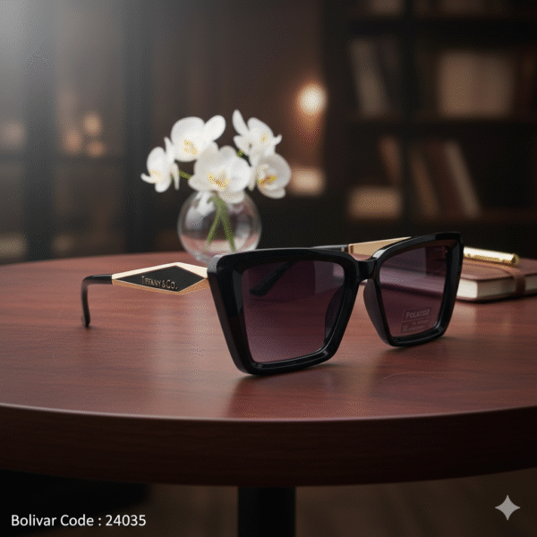 نظارة شمسية نسائية فخمة بوليفار × تيفاني | UV400 مستقطبة – أسود × ذهبي