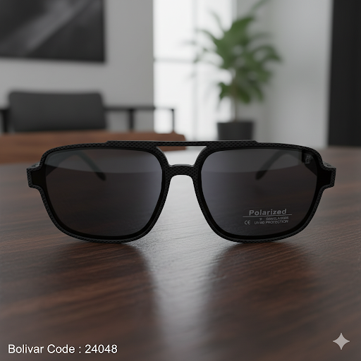 24048 نظارة شمسية بوليفار × موريل | مستطيل أسود خفيف – حماية UV400 مستقطبة