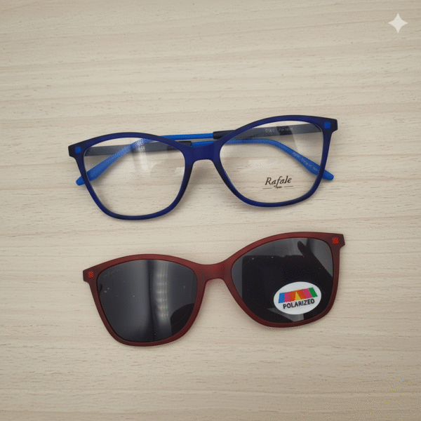 نظارة طبية عصرية من بوليفار رافال مع كليب-أون شمسية – تصميم عين القط باللون الأزرق للرجال والنساء