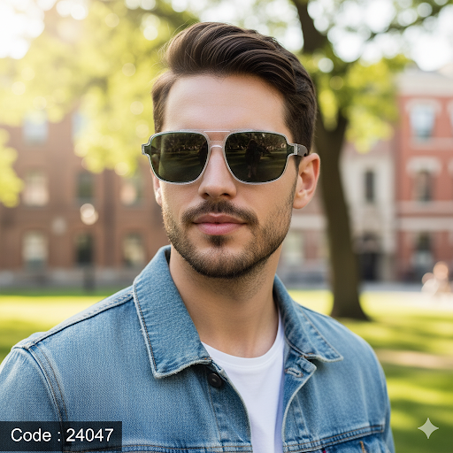 S 24047 نظارة شمسية بوليفار × موريل | مستطيل أخضر شفاف – حماية UV400 مستقطبة