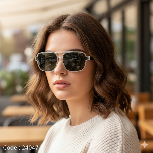 SS 24047 نظارة شمسية بوليفار × موريل | مستطيل أخضر شفاف – حماية UV400 مستقطبة