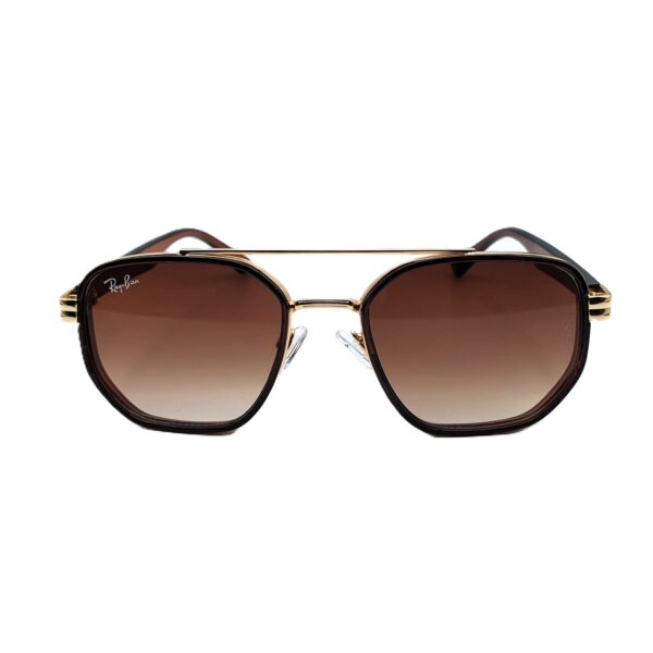 WhatsApp Image 2025-09-02 at 3.36.18 AM (3) نظارة شمسية بوليفار / راي بان موديل C-239 – تصميم سداسي بني × ذهبي مع حماية UV