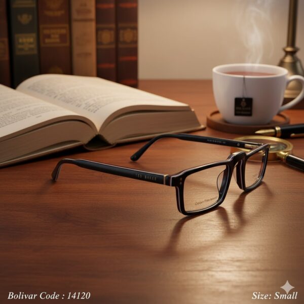 14120-6 نظارة طبية تيد بيكر HA 9910 كربون فايبر أسيتات – أزرق كحلي بخطوط عصرية